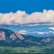 A view of the CU Boulder campus, and surrounding foothills and Indian Peaks