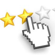 Hand graphic pointing at 3 star rating