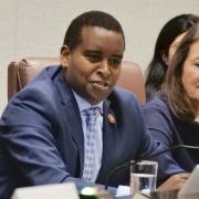 Rep. Joe Neguse, seen during a congressional panel meeting at CU Boulder