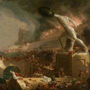 "Destruction" from The Course of an Empire by Thomas Cole visualizes the fall of Rome. (via Wikimedia Commons)