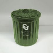 Green mini compost bin on campus