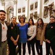 Left to right, CU Boulder students Michael Nothem, Gwendalynn Roebke, Lluvia Macias, Janet Lee and José Gutierrez with State Senator Tammy Story