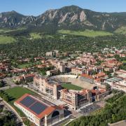 An aerial view of the CU Boulder campus.