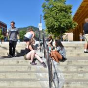 Students cleaning up the University Hill neighborhood in 2015