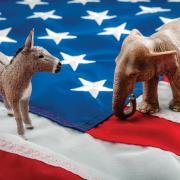 A donkey and elephant, representing the U.S. major political parties