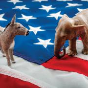 A donkey and elephant, representing the U.S. major political parties