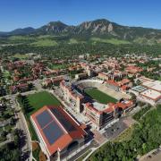 Aerial of Athletics buildings with solar panels