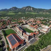 An aerial view of the CU Boulder campus