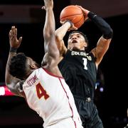 Colorado's Tyler Bey shoots the ball against USC