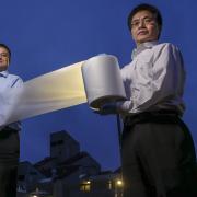 CU boulder researchers demonstrating their newly engineered material 