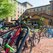 bikes on a rack on campus