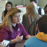 Michelle Thaller, deputy director of science communications at NASA, speaks with students at the 2017 CWA