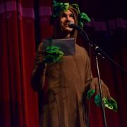 Student dressed as tree performs stand up