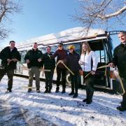 A ribbon-cutting ceremony takes place to celebrate CU Boulder's electric bus program.