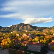 aerial view of CU Boulder campus and flatirons