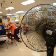 Fan pointed toward students in classroom