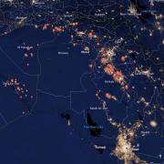 A satellite illustration of oil flares in Syria.