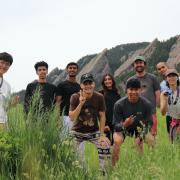 Fulbright students in front of the Flatirons in Boulder.