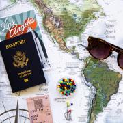 Stock image of a map and passport