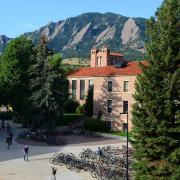 Hellems Arts and Sciences building with flatirons in background