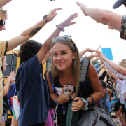 CU Boulder undergraduate Makayla Sileo participates in the Presidents Leadership Class first-year orientation in August 2019. (Photo by Jessie Kasynski/CU Boulder)