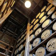 Barrels of bourbon stacked to the ceiling at Woodford Reserve distillery