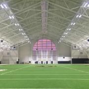 Inside of the Athletics' Indoor Practice Facility