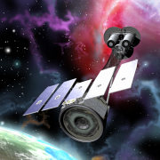 Artist’s representation of NASA’s Imaging X-ray Polarimetry Explorer (IXPE) in Earth’s orbit. Credit: NASA