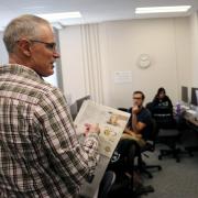 News Corp instructor Jeff Browne discusses with the class the latest fact check piece published in The Denver Post