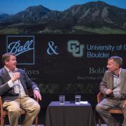 John Hayes and Bobby Braun at a fireside chat