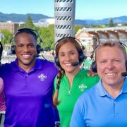 Kara Goucher, second from right, with her NBC Sports broadcast colleagues