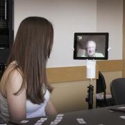 Student uses Kubi device to remotely interact in the classroom