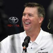 Head football coach Mike MacIntyre during interview