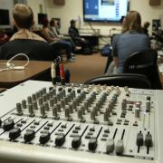 Students give presentations during a music technology class