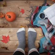 Cozy socks, Aztec blanket, good book and a cup of coffee