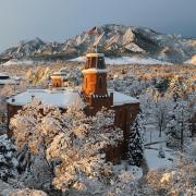 Old Main building covered in snow