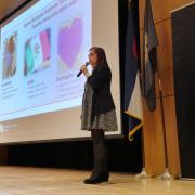 Paty Abril-Gonzalez (Holt) giving her first-place award-winning speech during the Three Minute Thesis Competition. Photo by Casey A. Cass.