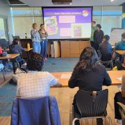 High school students give a presentation in the classroom