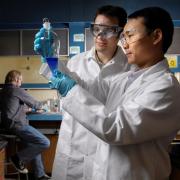 Researchers working in lab