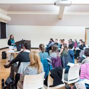 Feather Berkower facilitates a campus seminar on preventing child sexual abuse