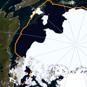 a satellite image showing Arctic sea ice cover