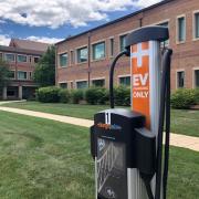 Electric vehicle charging station on campus