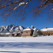 Business Field and the Flatirons in winter