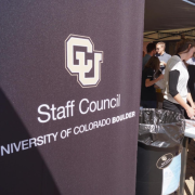 Staff Council banner on Dirk's patio at the Center for Community.