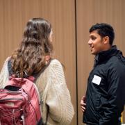 Students talk at the campus Startup Hub grand opening event