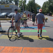 Colorful crosswalk at W Colfax Avenue