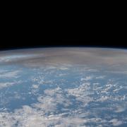 Earth from space with volcanic ash in the atmosphere