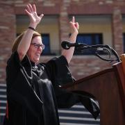 Featured commencement speaker Oregon Gov. Kate Brown addresses the class of 2018. Photo by Patrick Campbell.