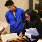 Students explore the Special Collections for class on Japanese literature and culture.