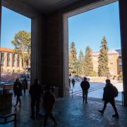 Students fill the campus on the first day back from winter break. Photo by Patrick Campbell.